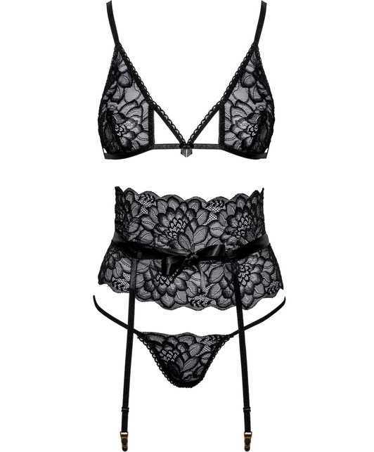 Kissable Posy Black Lace Suspender Lingerie Set Sexystyle Eu