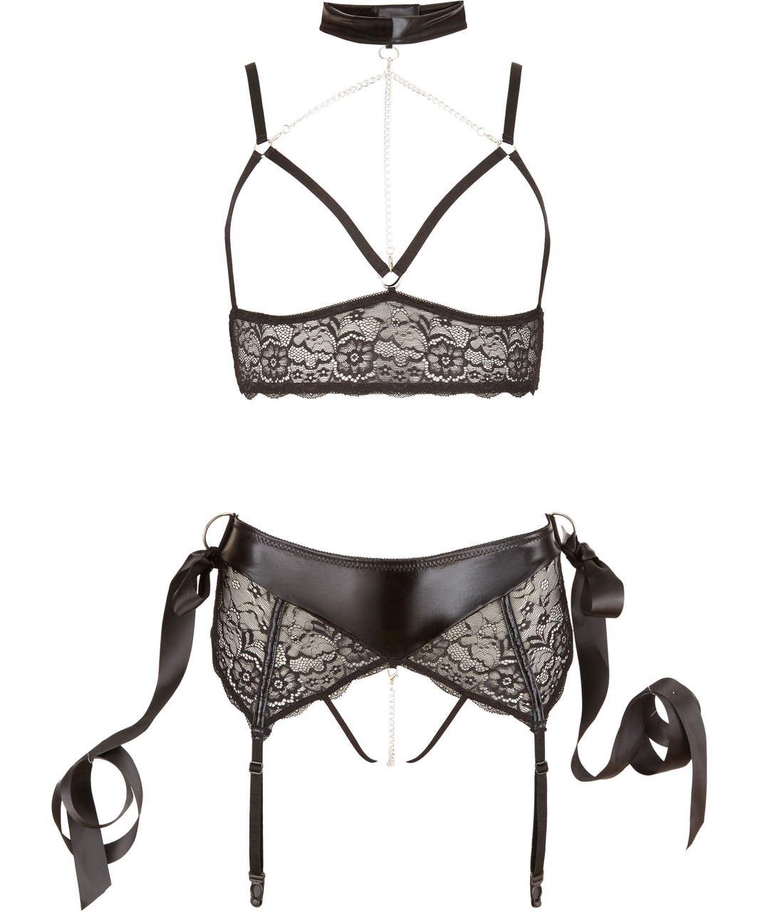 Cottelli Lingerie Bondage lace lingerie set with wrist ties