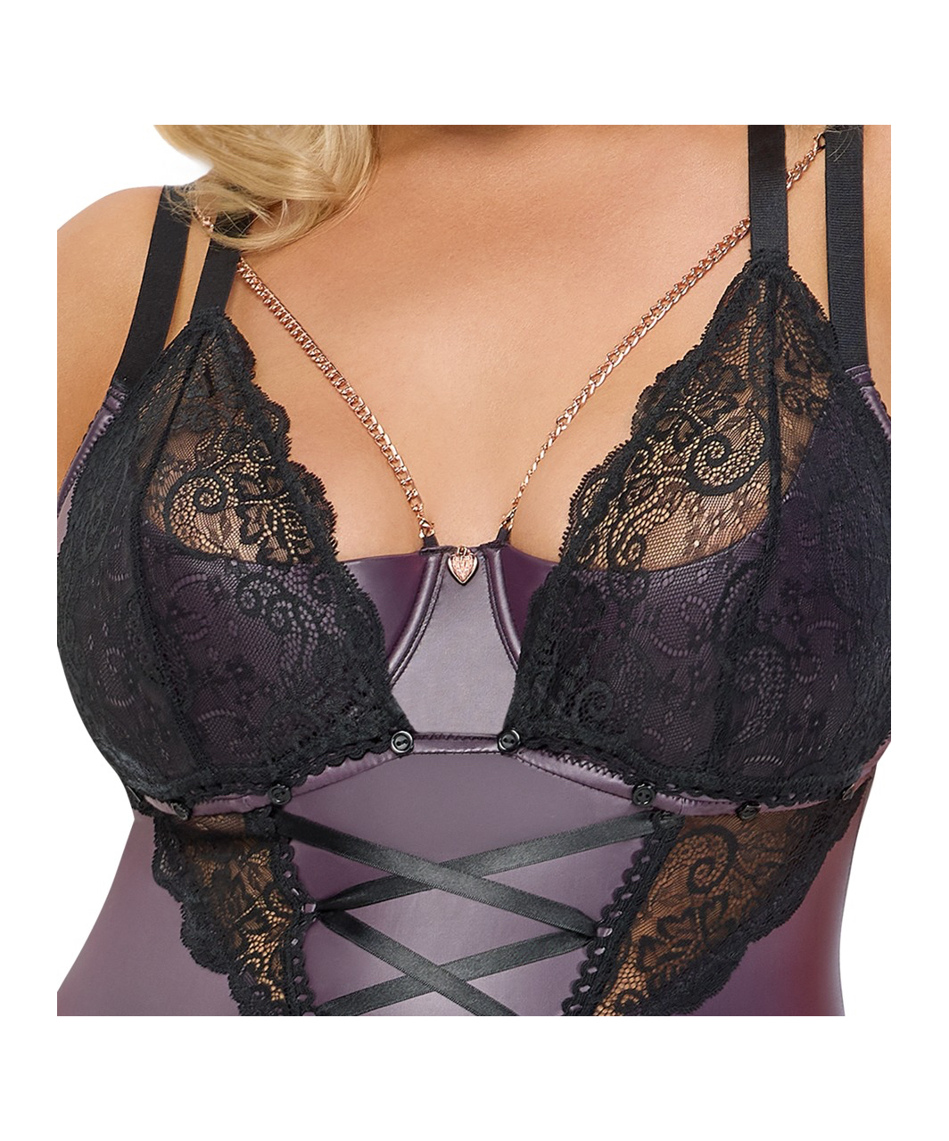 Cottelli Lingerie violetinis korsetas su juodais nėriniais