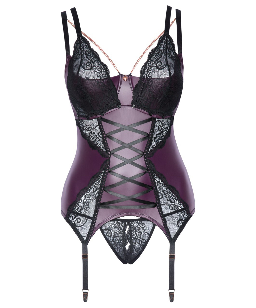 Cottelli Lingerie violetinis korsetas su juodais nėriniais