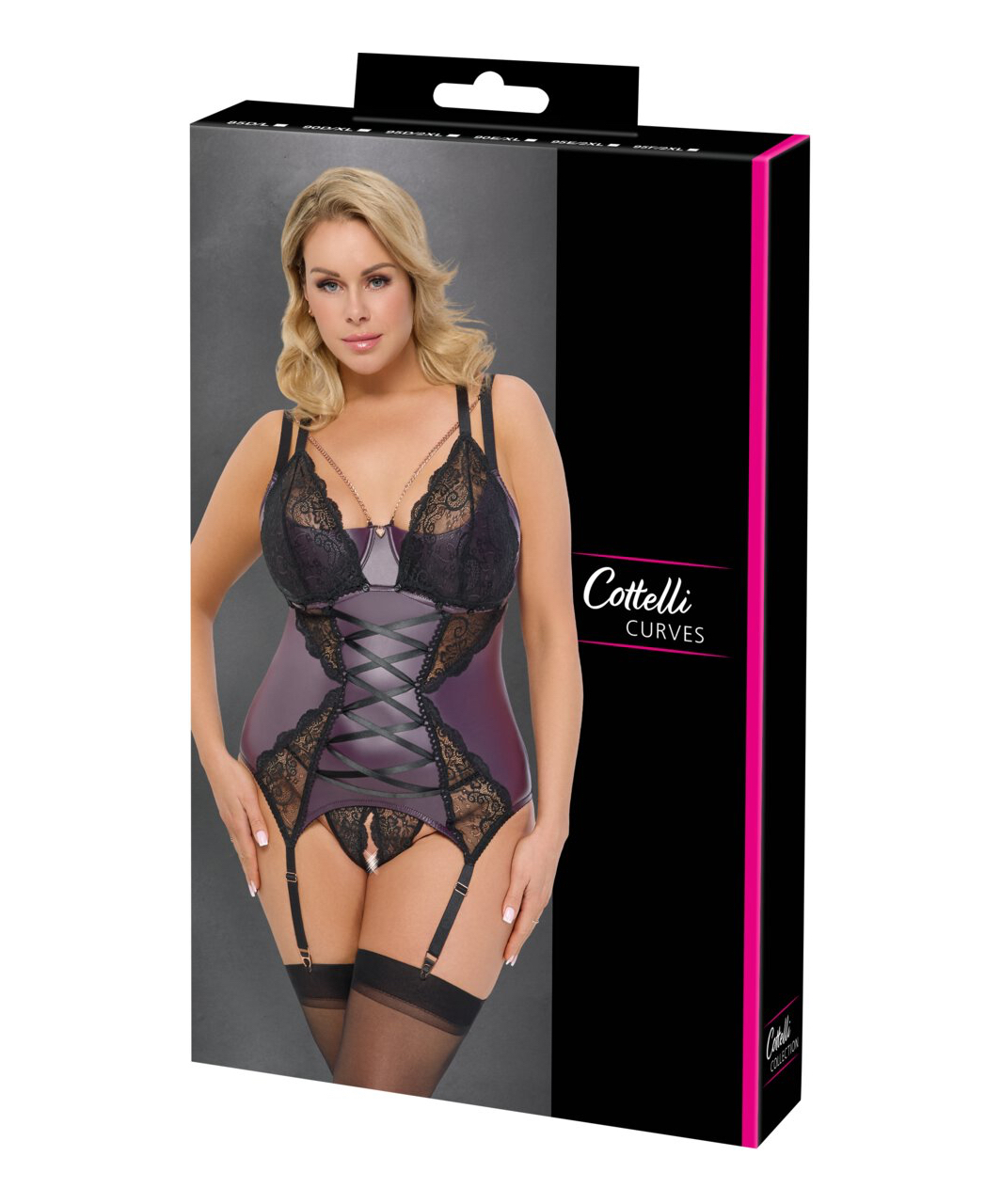 Cottelli Lingerie violetinis korsetas su juodais nėriniais