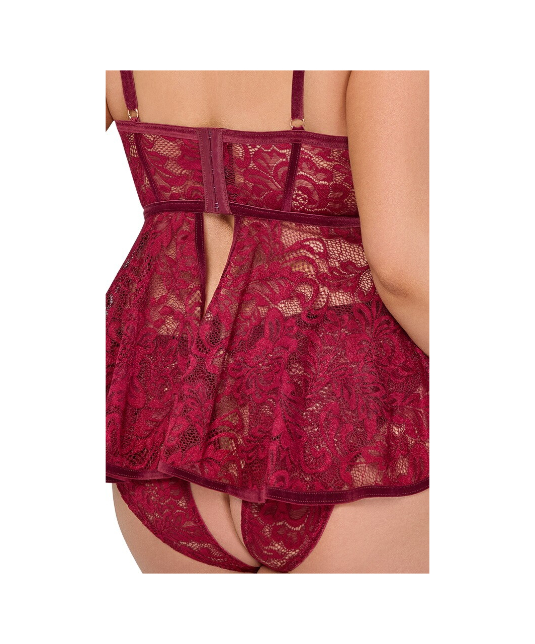 Cottelli Lingerie tamsiai raudonas nėriniuotas naktinukas