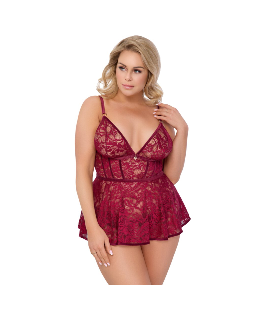 Cottelli Lingerie tumši sarkans mežģīņu babydoll