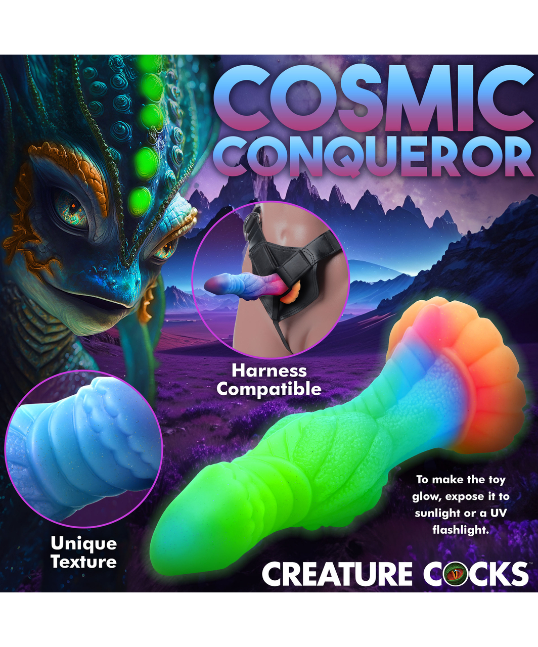 Creature Cocks Galactic pārdabisks tumsā spīdošs silikona dildo