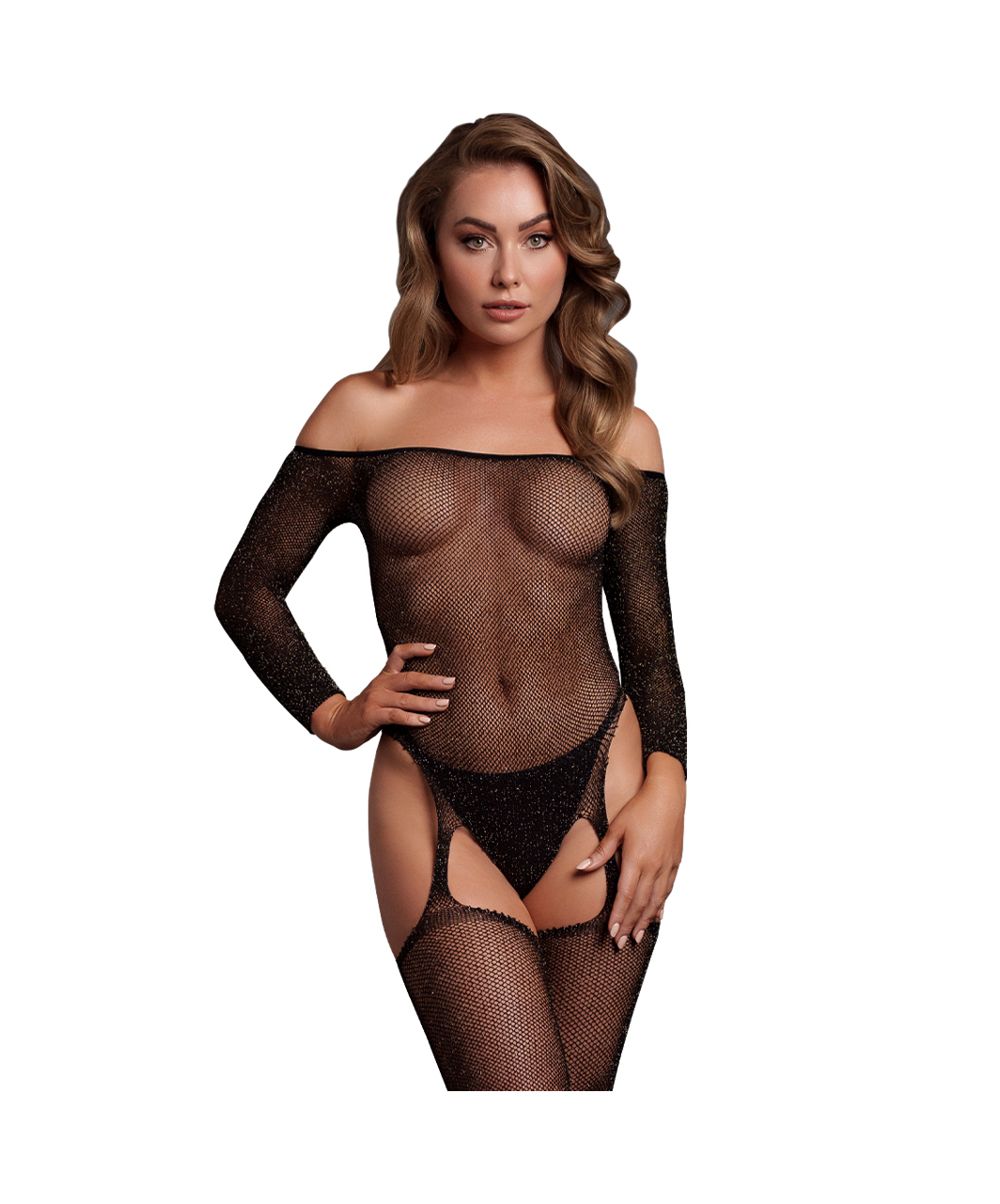 Le Désir DES074 czarne połyskujące bodystocking