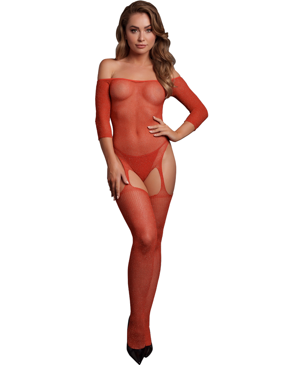 Le Désir DES074 czerwone połyskujące bodystocking