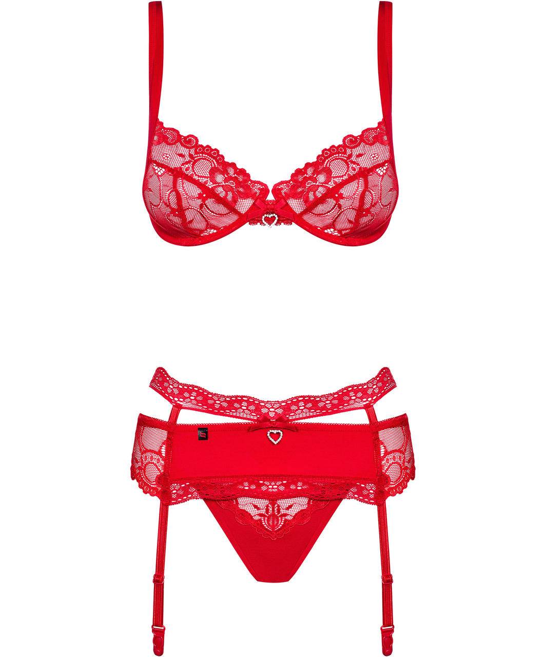 Obsessive Heartina red lace three-piece lingerie set