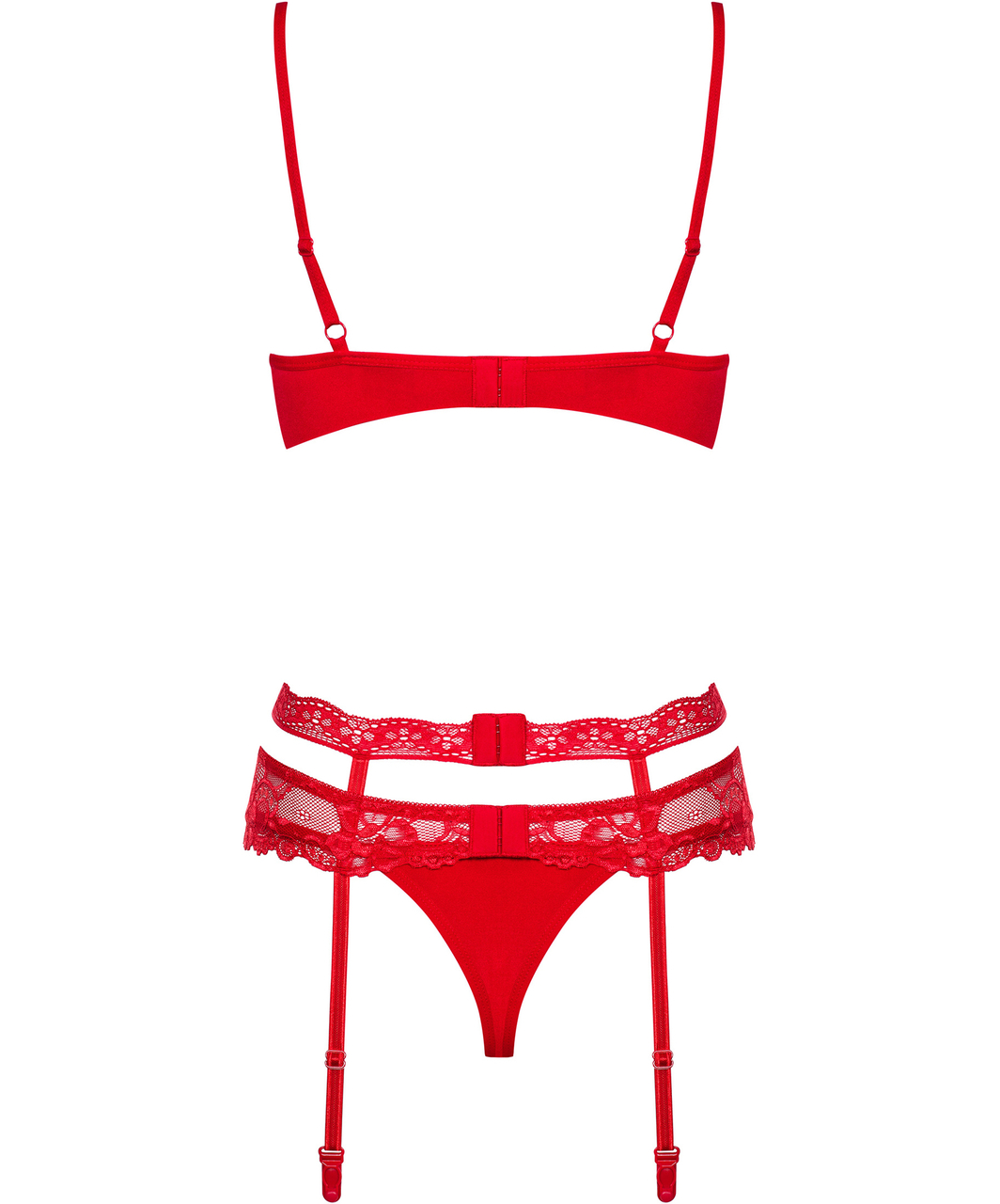 Obsessive Heartina red lace three-piece lingerie set