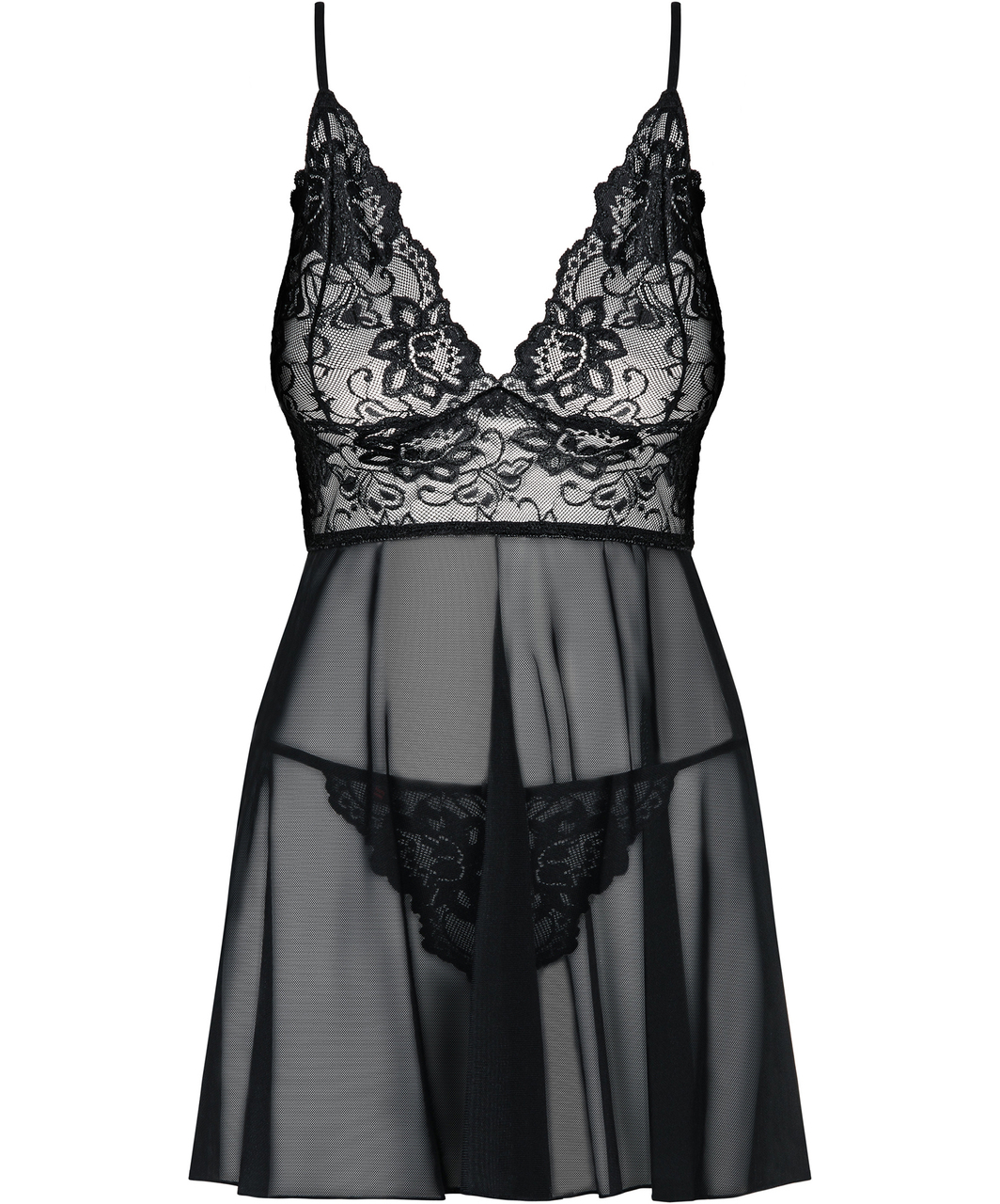 Obsessive Idillia black sheer mesh & lace babydoll