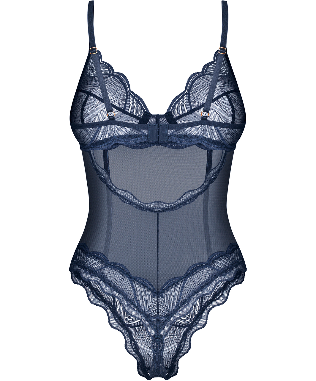 Obsessive Nightly Blue crotchless sheer mesh bodysuit