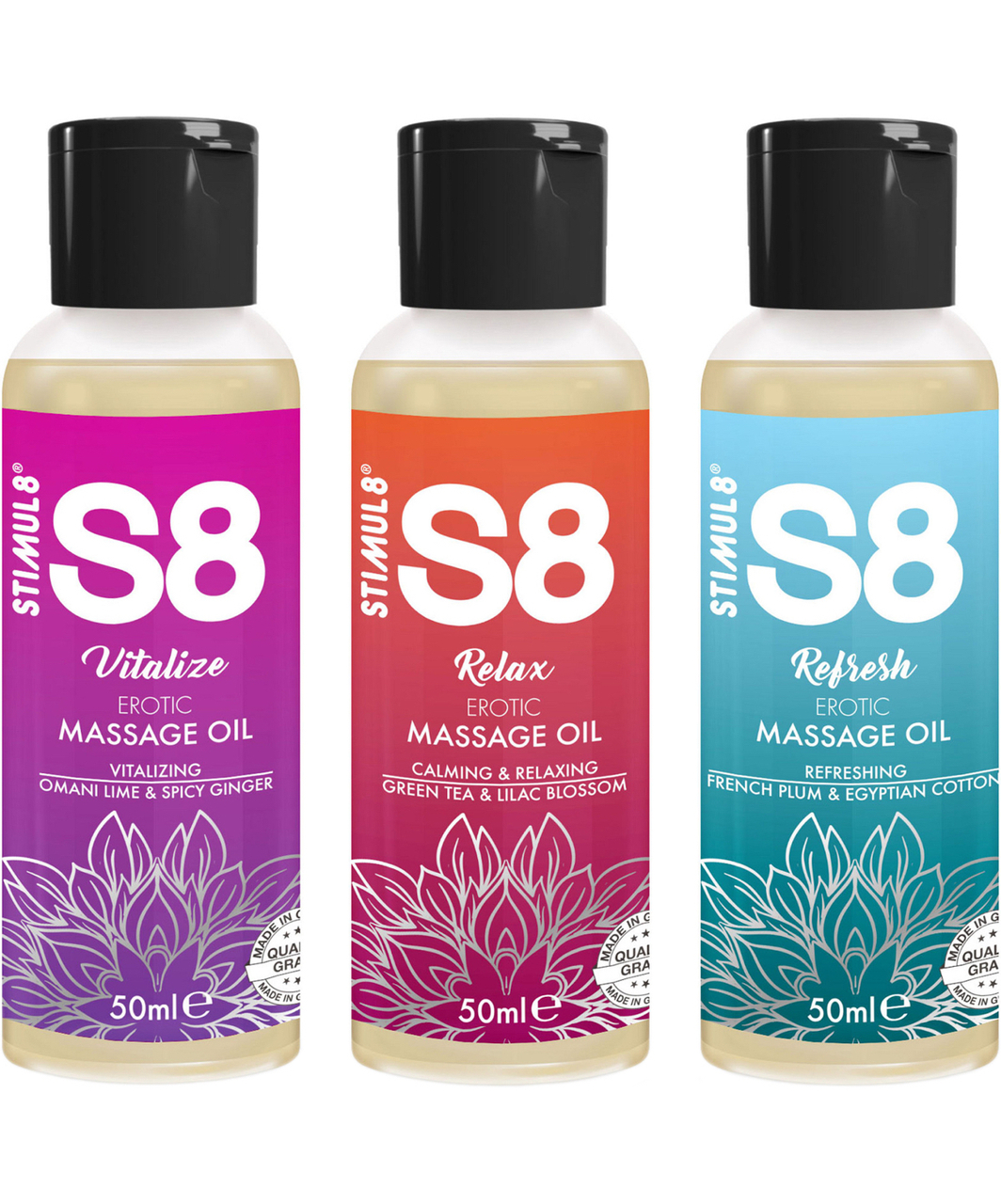 S8 scented massage oil set (3 x 50 ml)