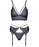 Cottelli Lingerie mustast pitsist pesukomplekt lilla tikandiga