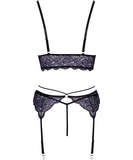 Cottelli Lingerie mustast pitsist pesukomplekt lilla tikandiga