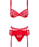 Obsessive Heartina red lace three-piece lingerie set