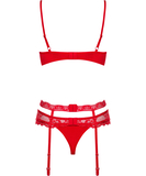 Obsessive Heartina red lace three-piece lingerie set