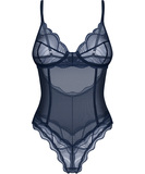 Obsessive Nightly Blue crotchless sheer mesh bodysuit