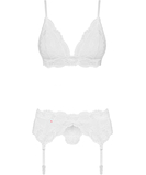 Obsessive white lace three-piece lingerie set