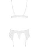 Obsessive white lace three-piece lingerie set