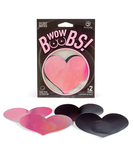 Secret Play Wow Boobs! Heart Pink Holographic & Black Satin pasties