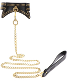 Taboom Vogue leatherette studded collar & chain leash