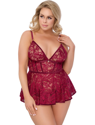 Cottelli Lingerie rubiinpunane pitsist babydoll-öösärk