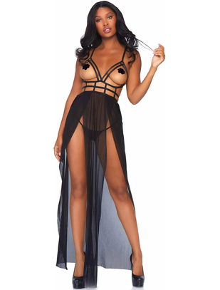 Leg Avenue Yours Always black sheer open cup lingerie gown