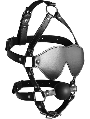 Ouch! head harness with blindfold & solid ball gag