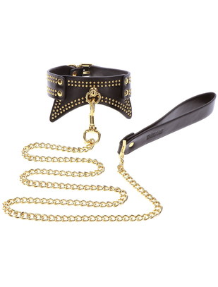 Taboom Vogue leatherette studded collar & chain leash