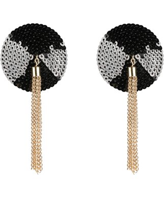 Chilirose CR 4714 black sequin pasties with chain tassels - Black/gold-coloured