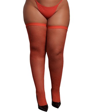 Le Désir DES077 red shimmering net hold-up stockings - XL-XXXXL